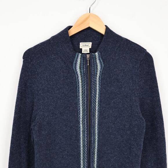 LL Bean Women's 100% Lambs Wool Full Zip Sweater Jacket Blue Size Medium - Picture 2 of 6